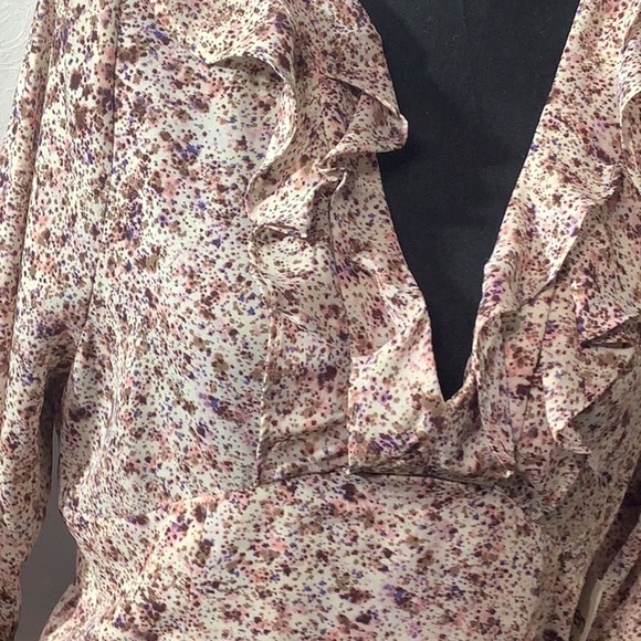 Open Edit NEW -Sz L - floral deep ruffled tiered plunge crop flowy ballon blouse - Picture 7 of 7